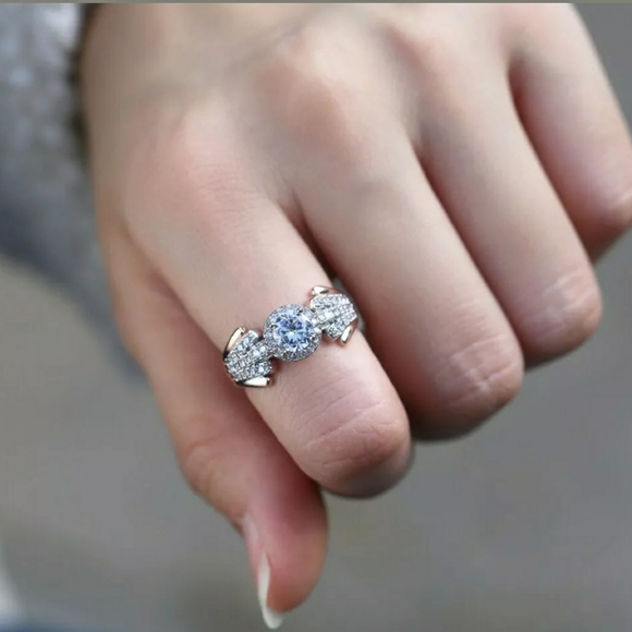 NWT 1 CZ WHITE GOLD W ROSE GOLD TRIM sterling silver gold  CZ Ring - Picture 15 of 15